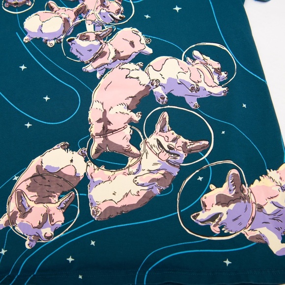 BiBi Sama Corgi Dogs in Space T Shirt Crew Neck Sz Large NWOT! Funny Funky Dogs - Picture 3 of 5